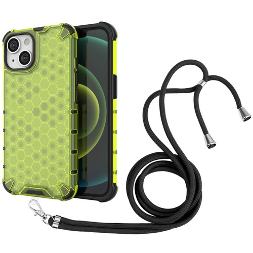 iPhone 15 Lanyard Honeycomb Phone Case - Green