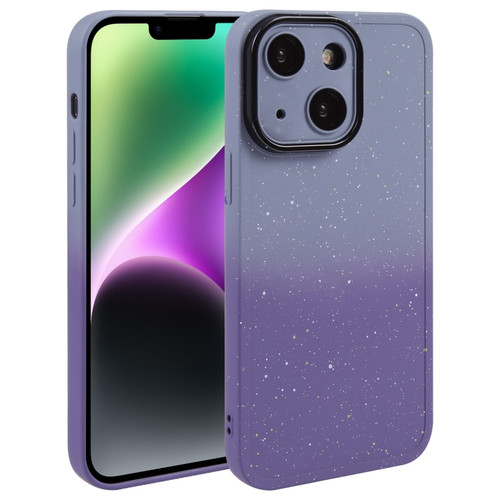 iPhone 15 Gradient Starry Silicone Phone Case with Lens Film - Grey Purple