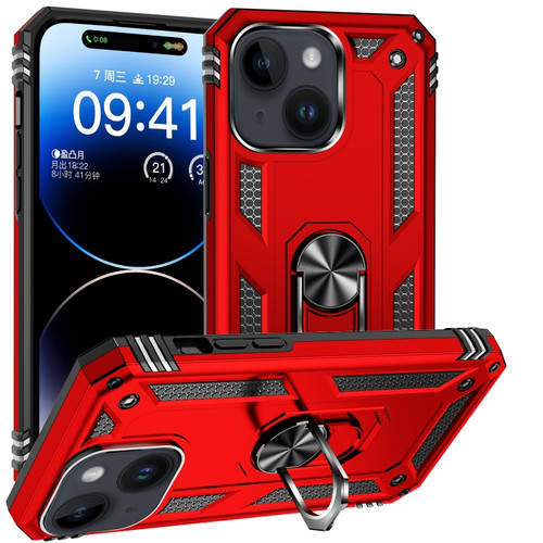 iPhone 15 Shockproof TPU + PC Phone Case with Holder - Red