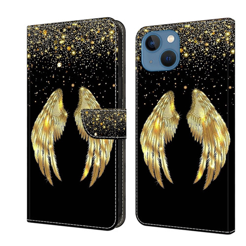 iPhone 15 Crystal 3D Shockproof Protective Leather Phone Case - Golden Wings