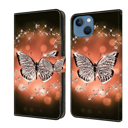 iPhone 15 Crystal 3D Shockproof Protective Leather Phone Case - Crystal Butterfly