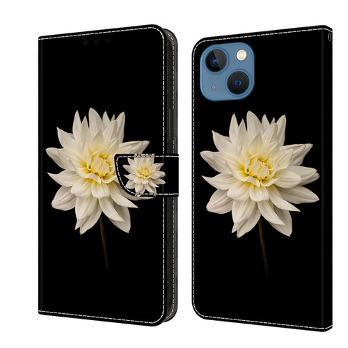 iPhone 15 Crystal 3D Shockproof Protective Leather Phone Case - White Flower