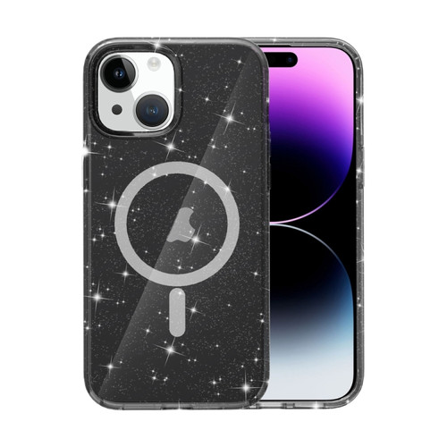 iPhone 15 Terminator Style Glitter Powder MagSafe Magnetic Phone Case - Black