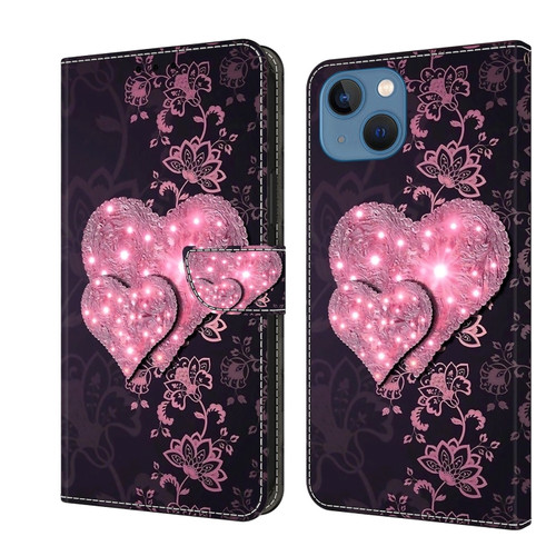 iPhone 15 Crystal 3D Shockproof Protective Leather Phone Case - Lace Love