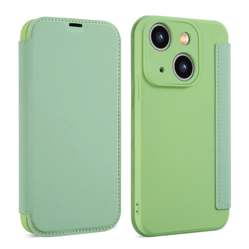 iPhone 15 Imitate Liquid Skin Feel Leather Phone Case with Card Slots - Tea Green