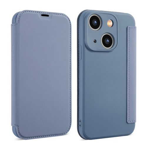 iPhone 15 Imitate Liquid Skin Feel Leather Phone Case with Card Slots - Grey