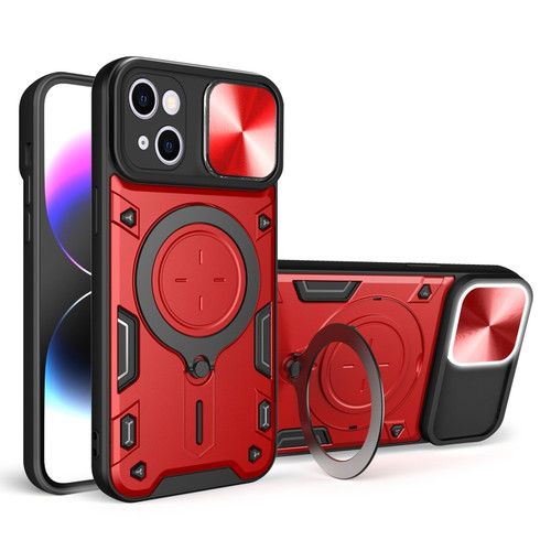 iPhone 15 CD Texture Sliding Camshield Magnetic Holder Phone Case - Red