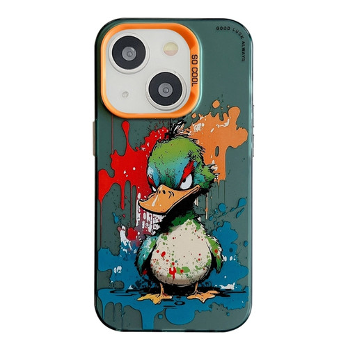 iPhone 15 Animal Pattern Oil Painting Series PC + TPU Phone Case - Angry Duck