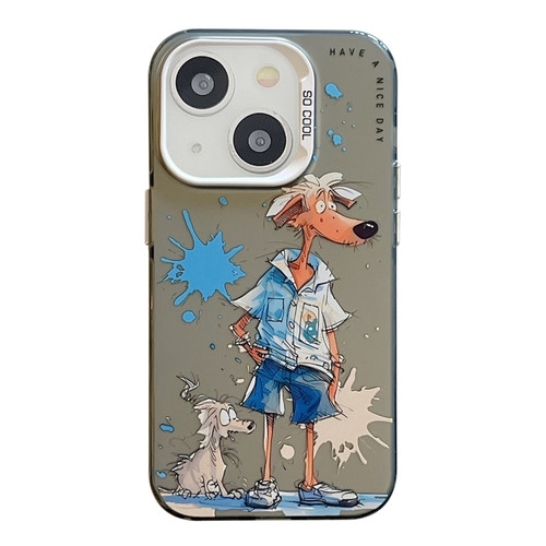 iPhone 15 Animal Pattern Oil Painting Series PC + TPU Phone Case - Wolf