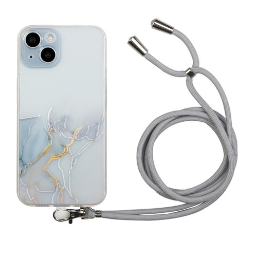 iPhone 15 Plus Hollow Marble Pattern TPU Shockproof Phone Case with Rope - Grey