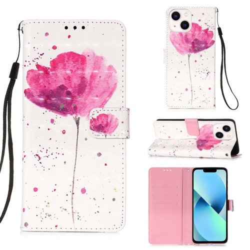 iPhone 15 Plus 3D Painting Horizontal Flip Leather Phone Case - Flower
