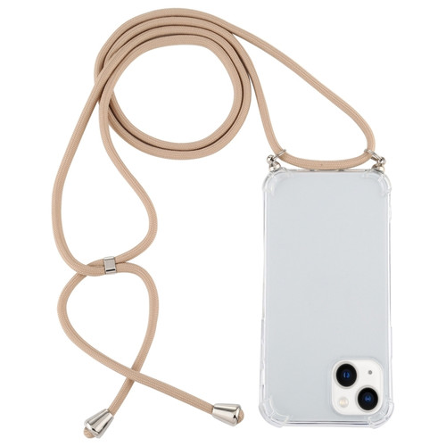 iPhone 15 Plus Four-Corner Shockproof Transparent TPU Case with Lanyard - Gold