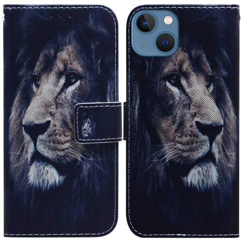 iPhone 15 Plus Coloured Drawing Flip Leather Phone Case - Lion