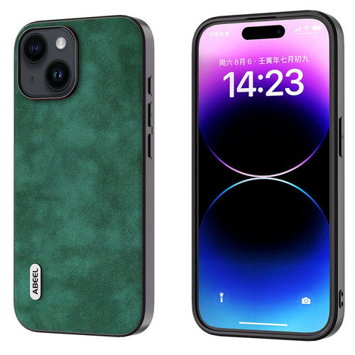 iPhone 15 Plus ABEEL Morocco Texture PU Phone Case - Green