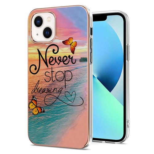 iPhone 15 Plus Electroplating Pattern IMD TPU Shockproof Case - Dream Chasing Butterfly