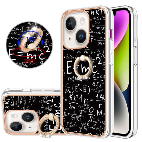 iPhone 15 Plus Electroplating Dual-side IMD Phone Case with Ring Holder - Equation
