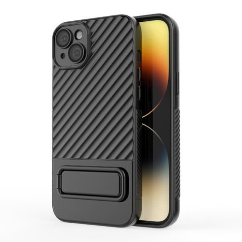 iPhone 15 Plus Wavy Texture TPU Phone Case with Lens Film - Black