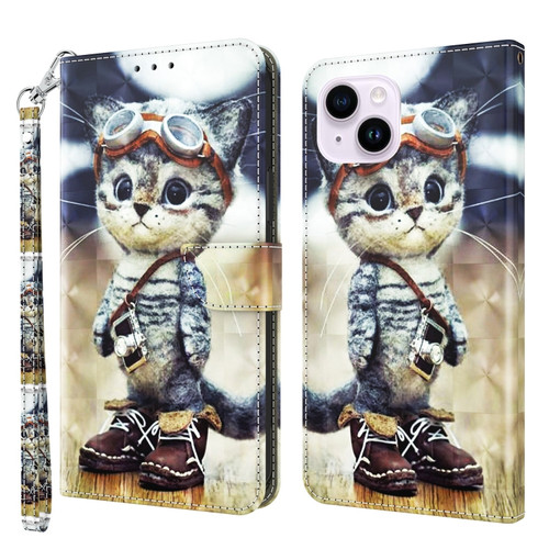 iPhone 15 Plus 3D Painted Leather Phone Case - Naughty Cat