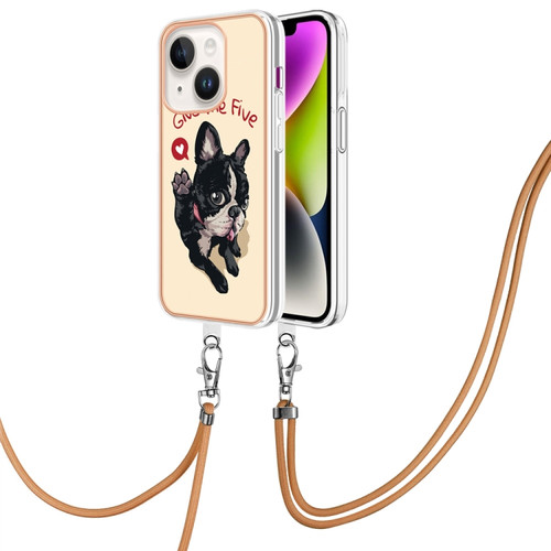 iPhone 15 Plus Electroplating Dual-side IMD Phone Case with Lanyard - Lucky Dog