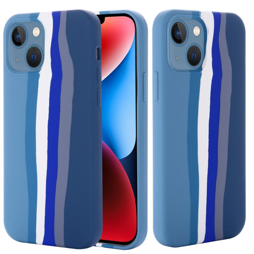 iPhone 15 Plus Rainbow Liquid Silicone Phone Case - Blue