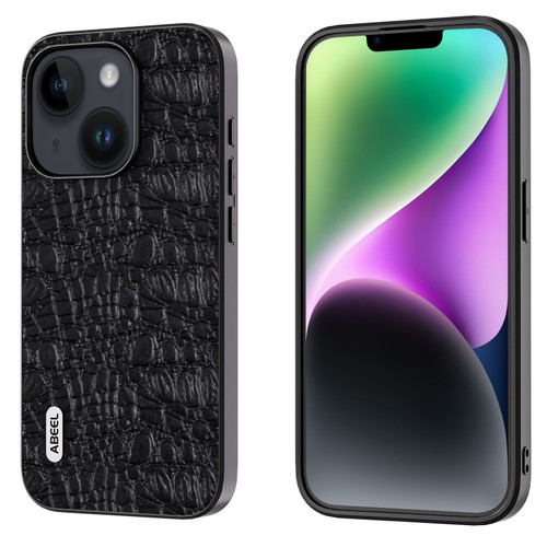 iPhone 15 Plus ABEEL Genuine Leather Canopy Black Edge Phone Case - Black