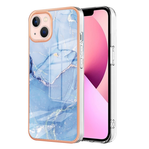 iPhone 15 Plus Electroplating Marble Dual-side IMD Phone Case - Blue 018