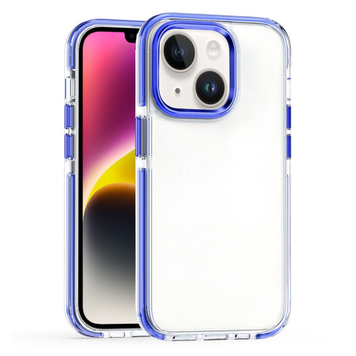 iPhone 15 Plus Two-color TPU Transparent PC Shockproof Phone Case - Blue