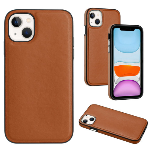 iPhone 15 Plus Leather Texture Full Coverage Phone Case - Brown