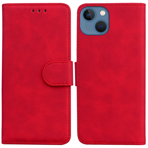 iPhone 15 Plus Skin Feel Pure Color Flip Leather Phone Case - Red