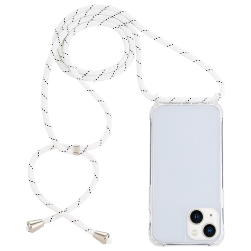 iPhone 15 Plus Transparent Acrylic Airbag Shockproof Phone Protective Case with Lanyard - White Grey Fine Lines