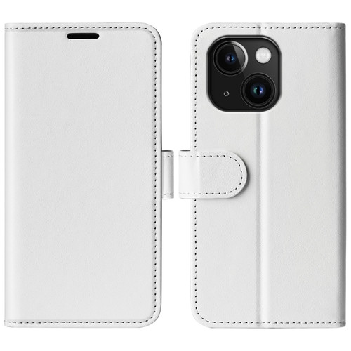 iPhone 15 Plus R64 Texture Horizontal Flip Leather Phone Case - White