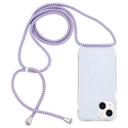 iPhone 15 Plus Transparent Acrylic Airbag Shockproof Phone Protective Case with Lanyard - Purple Blue Apricot