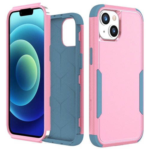 iPhone 15 Plus Commuter Shockproof TPU + PC Phone Case - Pink+Grey Green