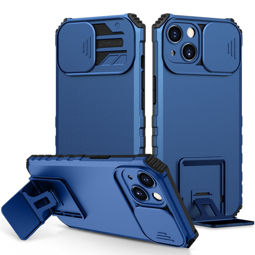 iPhone 15 Plus Stereoscopic Holder Sliding Camshield Phone Case - Blue
