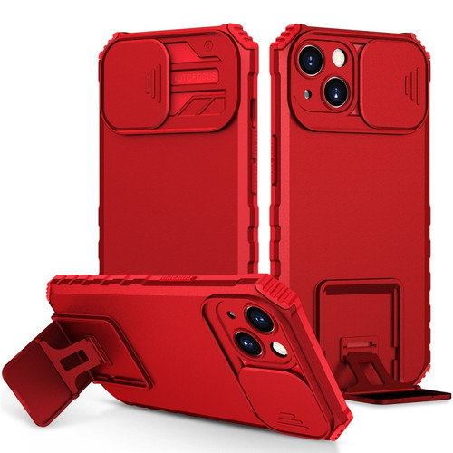 iPhone 15 Plus Stereoscopic Holder Sliding Camshield Phone Case - Red