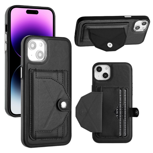iPhone 15 Plus Shockproof Leather Phone Case with Card Holder - Black