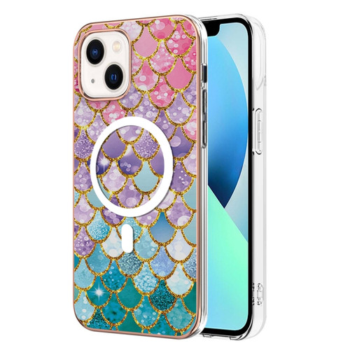 iPhone 15 Plus Marble Pattern Dual-side IMD Magsafe TPU Phone Case - Colorful Scales