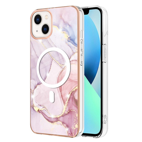 iPhone 15 Plus Marble Pattern Dual-side IMD Magsafe TPU Phone Case - Rose Gold 005