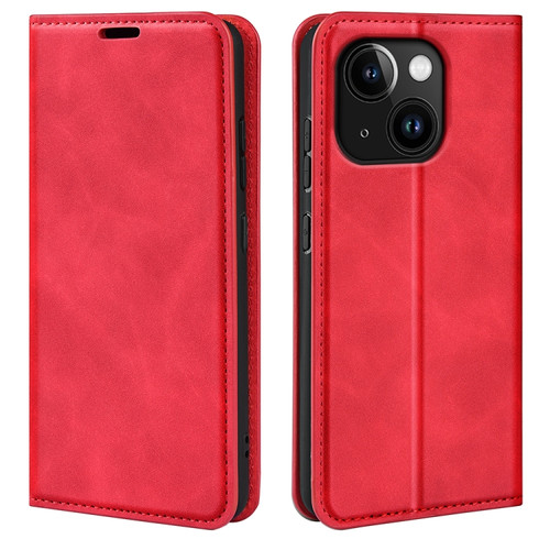 iPhone 15 Plus Retro-skin  Magnetic Suction Leather Phone Case - Red