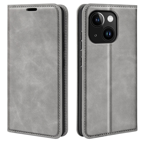 iPhone 15 Plus Retro-skin  Magnetic Suction Leather Phone Case - Grey