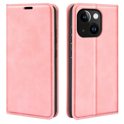 iPhone 15 Plus Retro-skin  Magnetic Suction Leather Phone Case - Pink