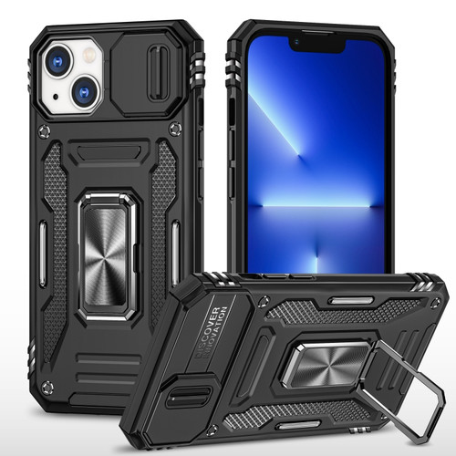 iPhone 15 Plus Armor PC + TPU Camera Shield Phone Case - Black