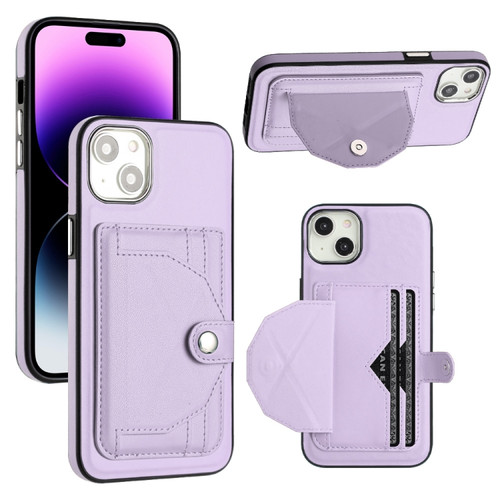 iPhone 15 Plus Shockproof Leather Phone Case with Card Holder - Purple