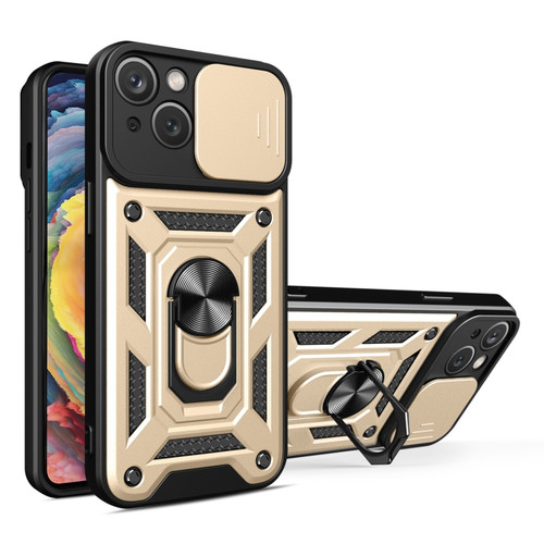 iPhone 15 Plus Sliding Camera Cover Design TPU+PC Phone Case - Gold