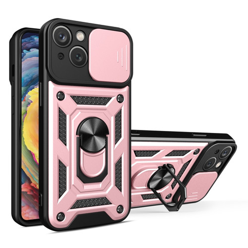 iPhone 15 Plus Sliding Camera Cover Design TPU+PC Phone Case - Rose Gold