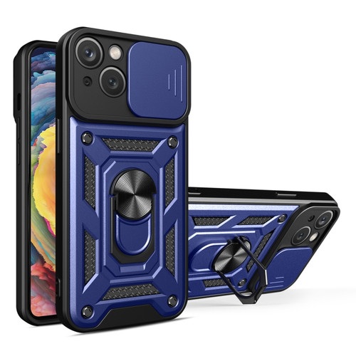 iPhone 15 Plus Sliding Camera Cover Design TPU+PC Phone Case - Blue