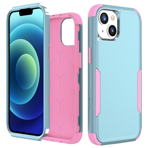 iPhone 15 Plus Commuter Shockproof TPU + PC Phone Case - Grey Green+Pink