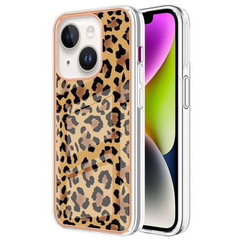 iPhone 15 Plus Electroplating Marble Dual-side IMD Phone Case - Leopard Print