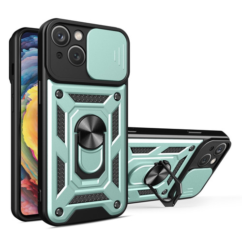 iPhone 15 Plus Sliding Camera Cover Design TPU+PC Phone Case - Green