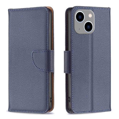 iPhone 15 Plus Litchi Texture Pure Color Flip Leather Phone Case - Blue